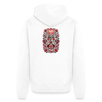 Polen | Störche, Tracht & Volkskunst - Unisex Premium Bio Zip Hoodie - Weiß - Hinten - Thijin (182cm)