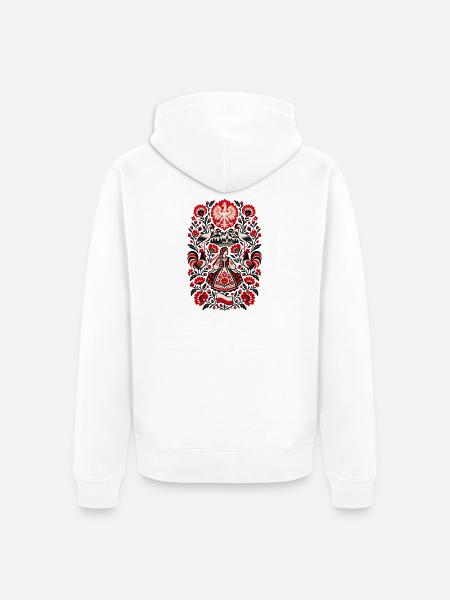 Polen | Störche, Tracht & Volkskunst - Unisex Premium Bio Zip Hoodie - Weiß