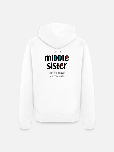 Mittlere Schwester - Unisex Premium Bio Zip Hoodie - Weiß