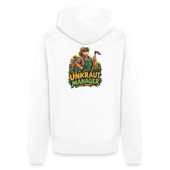 Unkraut Manager Gartenmanager humorvoll  - Unisex Premium Bio Zip Hoodie - Weiß - Hinten - Thijin (182cm)