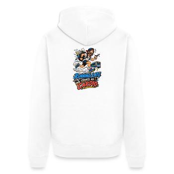 Zu spät läuft Cardio-Spaß - Unisex Premium Bio Zip Hoodie - Weiß - Hinten - Thijin (182cm)
