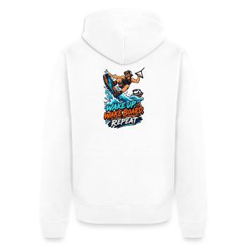 Wake Up Wakeboard Repeat Motiv - Unisex Premium Bio Zip Hoodie - Weiß - Hinten - Thijin (182cm)