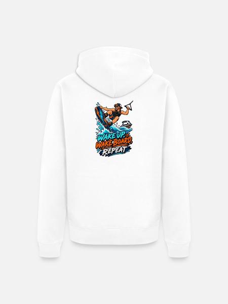 Wake Up Wakeboard Repeat Motiv - Unisex Premium Bio Zip Hoodie - Weiß