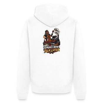 Smoke Now Talk Later Barbecue Motiv - Unisex Premium Bio Zip Hoodie - Weiß - Hinten - Thijin (182cm)