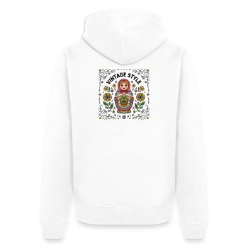  Vintage Style Matrjoschka Mit Blumen Und - Unisex Premium Bio Zip Hoodie - Weiß - Hinten - Thijin (182cm)