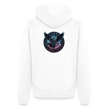 Nordische Walküre Mit Runen Und Schwarzen Flügeln - Unisex Premium Bio Zip Hoodie - Weiß - Hinten - Thijin (182cm)