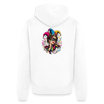 Carnival Jesterin Farbexplosion - Unisex Premium Bio Zip Hoodie - Weiß - Hinten - Thijin (182cm)