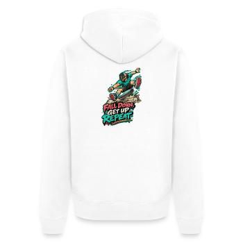 Fall Down? Get Up, Repeat – Skate - Unisex Premium Bio Zip Hoodie - Weiß - Hinten - Thijin (182cm)