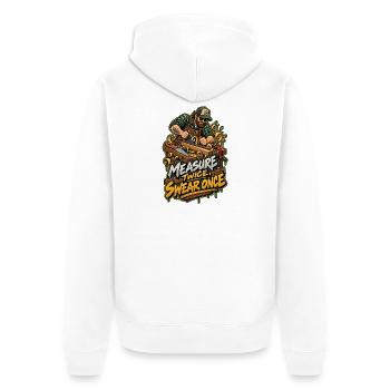 Maß Genau, Fluch Einmal – Holzwerk - Unisex Premium Bio Zip Hoodie - Weiß - Hinten - Thijin (182cm)
