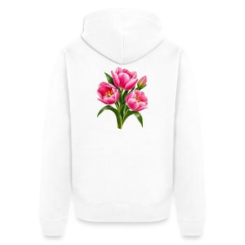 Pink Tulip Burst botanische Blüten - Unisex Premium Bio Zip Hoodie - Weiß - Hinten - Thijin (182cm)