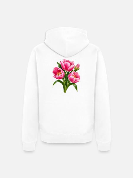 Pink Tulip Burst botanische Blüten - Unisex Premium Bio Zip Hoodie - Weiß