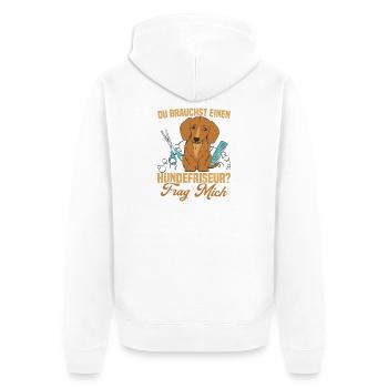 Du brauchst einen Hundefriseur? Frag mich - Unisex Premium Bio Zip Hoodie - Weiß - Hinten - Thijin (182cm)