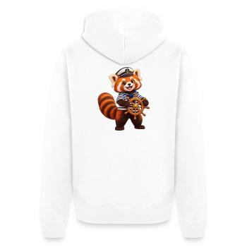 Sailor Red Panda mit Schiffsrad - Unisex Premium Bio Zip Hoodie - Weiß - Hinten - Thijin (182cm)