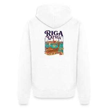 Vintage Riga Latvia City Of Spires - Unisex Premium Bio Zip Hoodie - Weiß - Hinten - Thijin (182cm)