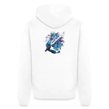  Cyberpunk Samurai Katze Mit Energie Katana - Unisex Premium Bio Zip Hoodie - Weiß - Hinten - Thijin (182cm)