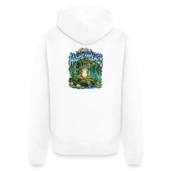 Find a Higher Peace – Meditativer Frosch - Unisex Premium Bio Zip Hoodie - Weiß - Hinten - Thijin (182cm)