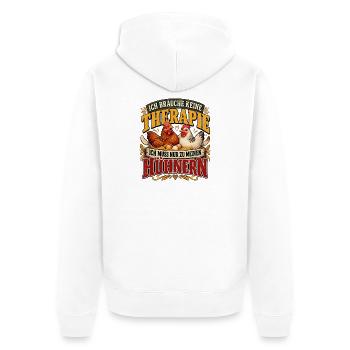 Ich brauche keine Therapie – nur meine Hühner - Unisex Premium Bio Zip Hoodie - Weiß - Hinten - Thijin (182cm)