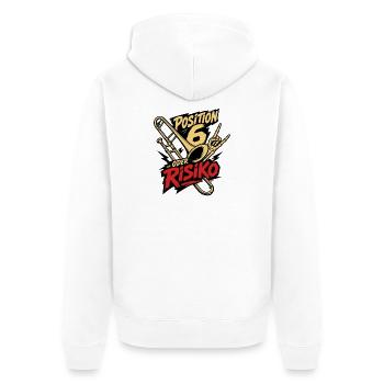 Posaune Position 6 oder Risiko für Posaunisten - Unisex Premium Bio Zip Hoodie - Weiß - Hinten - Thijin (182cm)
