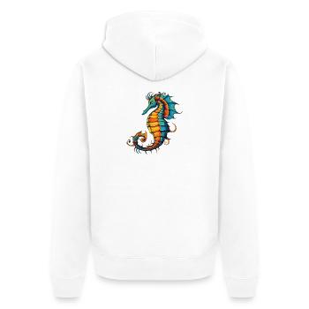 Bunter Seepferdchen-Wirbel - Unisex Premium Bio Zip Hoodie - Weiß - Hinten - Thijin (182cm)