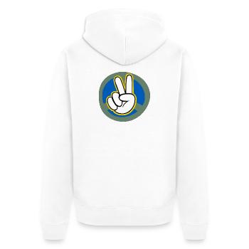 Ukraine Peace Sign Grafik mit Umrahmung - Unisex Premium Bio Zip Hoodie - Weiß - Hinten - Thijin (182cm)