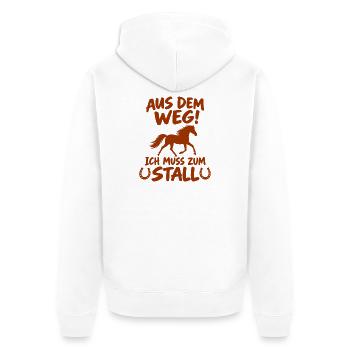 Aus dem Weg - Ich muss zum Stall - Pferd - Pferde - Unisex Premium Bio Zip Hoodie - Weiß - Hinten - Thijin (182cm)