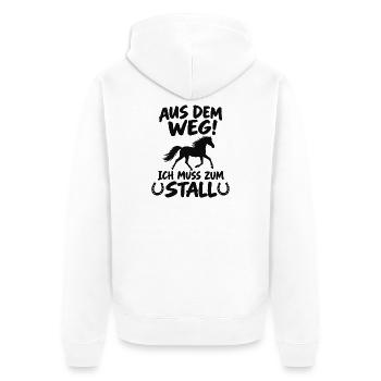 Aus dem Weg - Ich muss zum Stall - Pferd - Pferde - Unisex Premium Bio Zip Hoodie - Weiß - Hinten - Thijin (182cm)