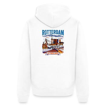 Retro Rotterdam Netherlands Cityscape Skyline Aug - Unisex Premium Bio Zip Hoodie - Weiß - Hinten - Thijin (182cm)