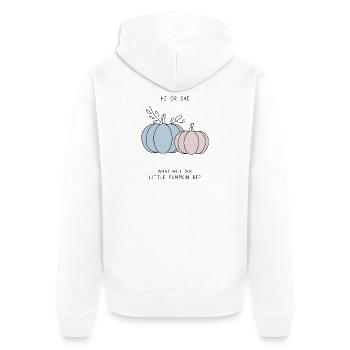 Er oder sie Little Pumpkin Geschlechtsenthüllung - Unisex Premium Bio Zip Hoodie - Weiß - Hinten - Thijin (182cm)