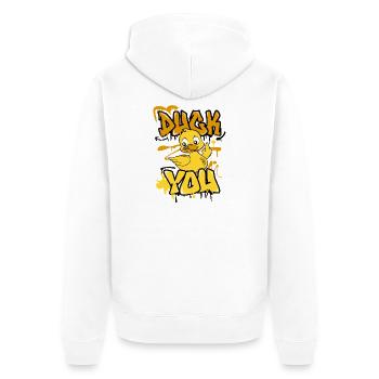 Duck you - Unisex Premium Bio Zip Hoodie - Weiß - Hinten - Thijin (182cm)