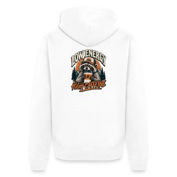 Low Energy High Caffeine Raccoon - Unisex Premium Bio Zip Hoodie - Weiß - Hinten - Thijin (182cm)