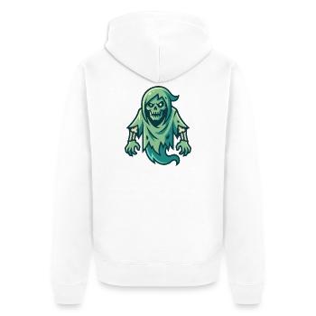 Gruseliger grüner Cartoon-Geist mit skelettartigen Zügen - Unisex Premium Bio Zip Hoodie - Weiß - Hinten - Thijin (182cm)