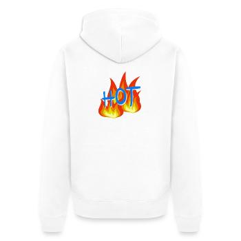 Flammen HOT Schriftzug - Unisex Premium Bio Zip Hoodie - Weiß - Hinten - Thijin (182cm)
