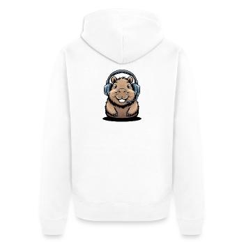 Lustiger Hamster Gamer Mit Headset Für Gaming Fans - Unisex Premium Bio Zip Hoodie - Weiß - Hinten - Thijin (182cm)