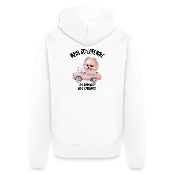 Zwergspitz Schlafshirt Rosa Cabrio - Unisex Premium Bio Zip Hoodie - Weiß - Hinten - Thijin (182cm)