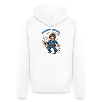 Derzeit Elektriker für Schocks - Unisex Premium Bio Zip Hoodie - Weiß - Hinten - Thijin (182cm)