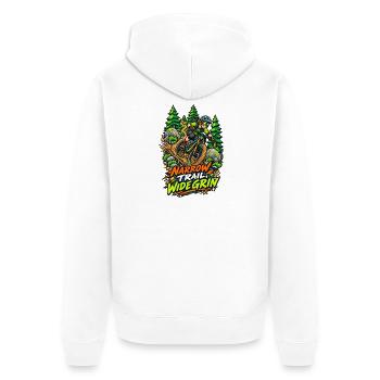 Narrow Trail, Wide Grin - Unisex Premium Bio Zip Hoodie - Weiß - Hinten - Thijin (182cm)