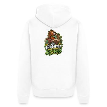 Mein Therapeut Hat Vier Pferde - Unisex Premium Bio Zip Hoodie - Weiß - Hinten - Thijin (182cm)