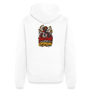 Zu laut? Meinung zählt Trommler - Unisex Premium Bio Zip Hoodie - Weiß - Hinten - Thijin (182cm)