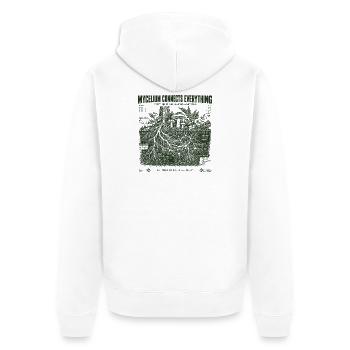 Myzel verbindet alles - Unisex Premium Bio Zip Hoodie - Weiß - Hinten - Thijin (182cm)