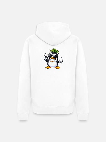Cooler Pinguin mit Ananas Frisur - Unisex Premium Bio Zip Hoodie - Weiß