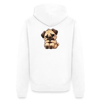 Süßer trauriger Mops Cartoon Einsamkeit Freundscha - Unisex Premium Bio Zip Hoodie - Weiß - Hinten - Thijin (182cm)