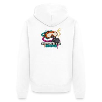 Taucherwitz: Kein WLAN, kein Luft - Unisex Premium Bio Zip Hoodie - Weiß - Hinten - Thijin (182cm)