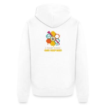 Codebiene Farbiger Honigcode - Unisex Premium Bio Zip Hoodie - Weiß - Hinten - Thijin (182cm)