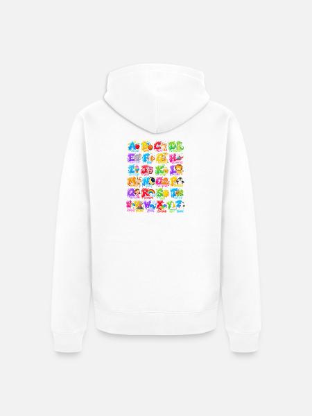 Buntes Tieralphabet für Kinder - Unisex Premium Bio Zip Hoodie - Weiß