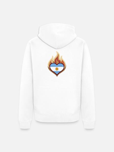 Flammendes Herz mit Argentinien-Flagge - Unisex Premium Bio Zip Hoodie - Weiß