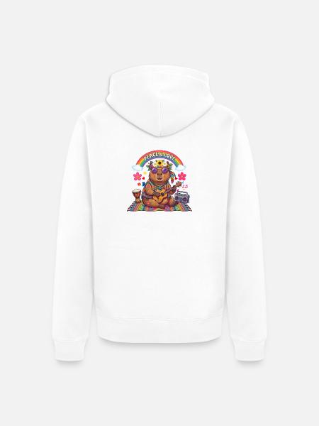Hippie-Capybara: Frieden und Liebe - Unisex Premium Bio Zip Hoodie - Weiß