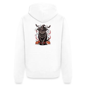 Hexenkatze unter Kürbissen - Unisex Premium Bio Zip Hoodie - Weiß - Hinten - Thijin (182cm)