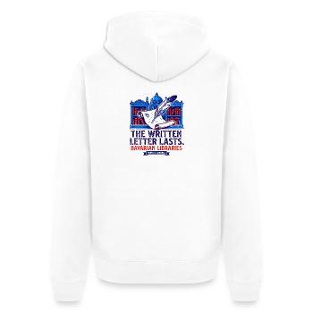 The Written Letter Lasts Munich Bavarian Libraries - Unisex Premium Bio Zip Hoodie - Weiß - Hinten - Thijin (182cm)