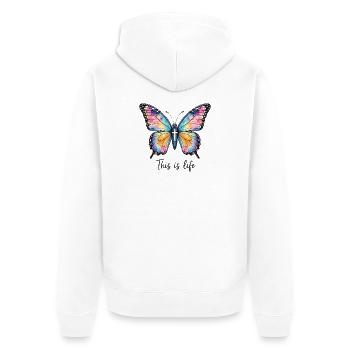 Schmetterling Kreuz Christlicher Spruch - Unisex Premium Bio Zip Hoodie - Weiß - Hinten - Thijin (182cm)