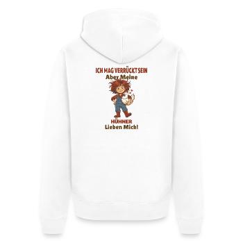 Ich mag verrückt sein Aber meine Hühner lieben  - Unisex Premium Bio Zip Hoodie - Weiß - Hinten - Thijin (182cm)